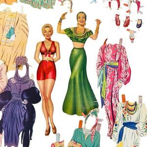 Original Vintage Carmen Miranda Claudette Colbert 1942 Paper Dolls Set Lot